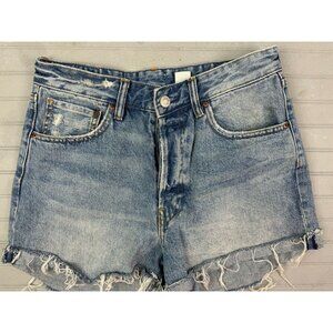 & Denim By H&M Size 8 Womens Shorts High Rise Button Fly Distress Cut Of…
